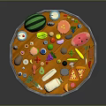 Round Wooden Table With Fresh Fruits Colorful Drinks And Various Food Items