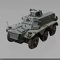 Green Military Armored Vehicle with Six Wheels and Top Turret Design