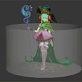 Elegant Female Mage Character with Staff and Magical Creature in Green Glowing Vines