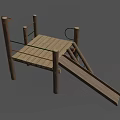 Wooden Children Playground Structure With Slide Platform And Climbing Poles