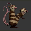 Animated Game Movie Characters With Brown White Stripes Pink Hair Lively Stance And Exaggerated Expressions
