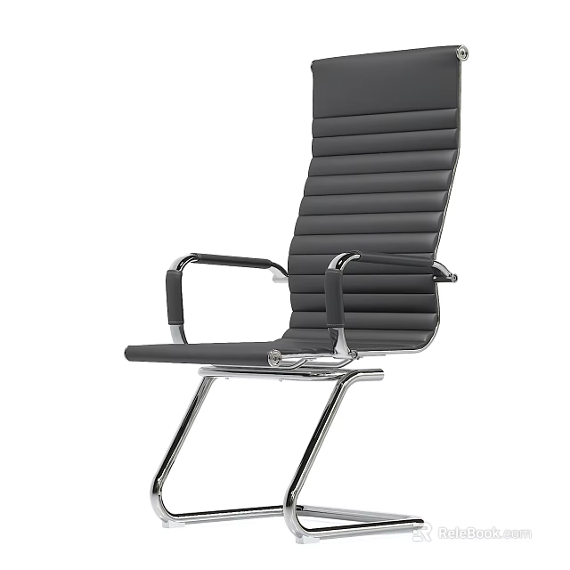Modern Black Leather Office Chair With Metal Frame And Adjustable Armrests 3d model 