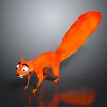Orange Squirrel 3D Model With Big Eyes And Long Bushy Tail On Shiny Reflective Surface