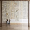 New Chinese-style Rolling Curtain Flower and Bird Painting Gauze Curtain Partition 3d model