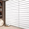 White Horizontal Blinds In Modern Interior With Moon Lamp Bookshelf And Books