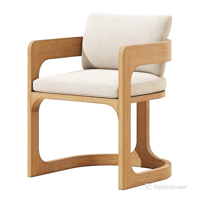 Simple Modern Leisure Chair With Wooden Frame And Light Colored Cushion Design 3d model 