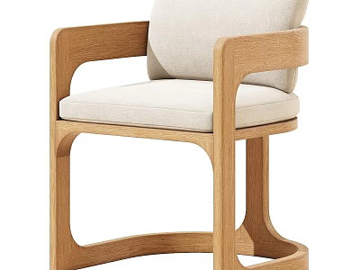 Simple Modern Leisure Chair With Wooden Frame And Light Colored Cushion Design 3d model