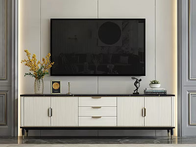 Modern TV Stand With Storage Drawers Cabinets And Decorative Vase Ornaments 3d model