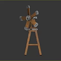 Vintage Mechanical Device On Wooden Tripod Stand With Metal Components