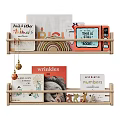 Wooden Bookshelf With Colorful Children's Books And Wooden Animal Figurines