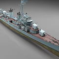 Vintage Warship With Red Deck Dual Main Turrets Superstructure And Weathered Hull 3d model