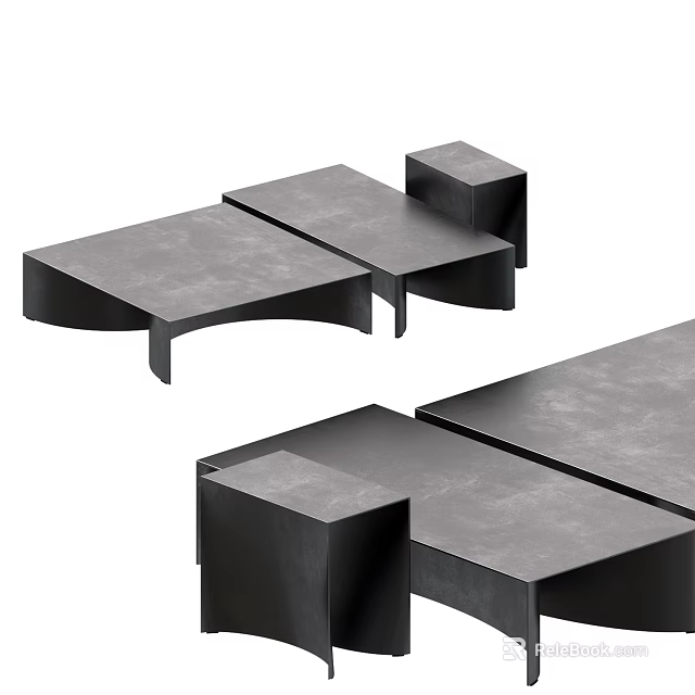 Modern Geometric Coffee Table Set With Sleek Black Surface And Multipiece Design 3d model