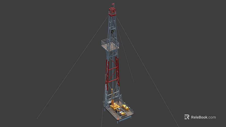 Industrial Oil Drilling Rig Equipment With Red Metal Structure And Platform 3d model 