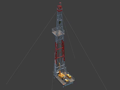 Industrial Oil Drilling Rig Equipment With Red Metal Structure And Platform 3d model