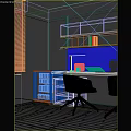 Modern Home Office Desk With Computer Monitor Keyboard Mouse Coffee Cup And Vinyl Record Player