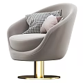 Pink Velvet Single Sofa With Golden Base And Checkered Light Gray Pillows