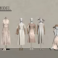 Elegant Beige Shoes Showcased On Fashion Model Mannequins With Dresses And Minimalist Background
