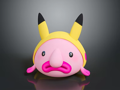 Pink Round Cartoon Character And Creature With Yellow Hat Black Ears Big Nose Design 3d model