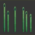 Green Bamboo Plants With Tubular Stems In Various Heights Against Dark Background With Reflections