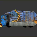 Blue Worn Rusted Utility Vehicle With Ladder And Snow Plow For Industrial Use