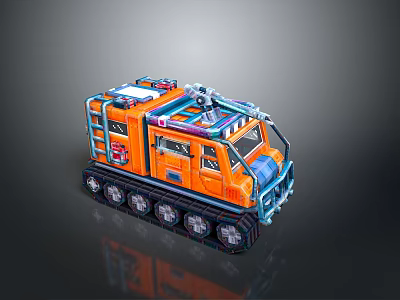Detailed Orange Military Tank Model with Heavy Duty Tracks and Top Equipment 3d model