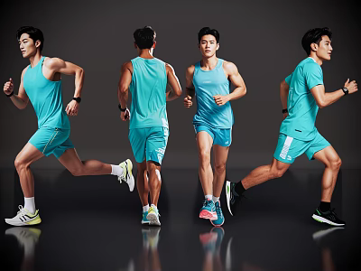 Men Running in Blue Sportswear Showing Different Angles and Dynamic Poses 3d model