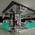 Vogue Style Clothing Store with Hanging Clothes Mannequin Mirror Pendant Light and Geometric Tile