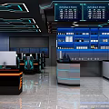 Modern Internet Cafe Interior With Computers Comfortable Seats LED Lighting And Front Desk 3d model