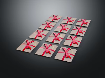 Multiple Gift Boxes With Red Bows Arranged Neatly On Dark Background 3d model