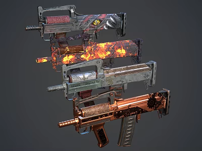 Unique Modern Tactical Weapons With Flame Patterns And Metal Finishes 3d model