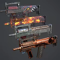 Unique Modern Tactical Weapons With Flame Patterns And Metal Finishes 3d model