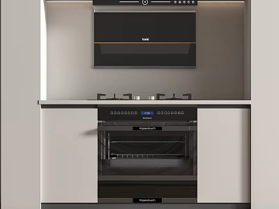 Modern Kitchen Interior With Built in Oven Gas Stove Range Hood And Cabinets 3d model