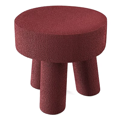 Burgundy Woven Stool With Round Seat And Three Cylindrical Legs Modern Design 3d model