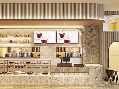 Modern Dessert Shop Interior With Glass Display Cases Counter And Assorted Desserts 3d model