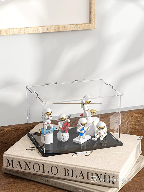 Multiple Astronaut Dolls In Transparent Acrylic Display Case With Different Poses For Decorative Collection 3d model 