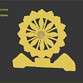 Intricate Stone Wheel Sculpture With Mountain Shaped Base And Detailed Patterns