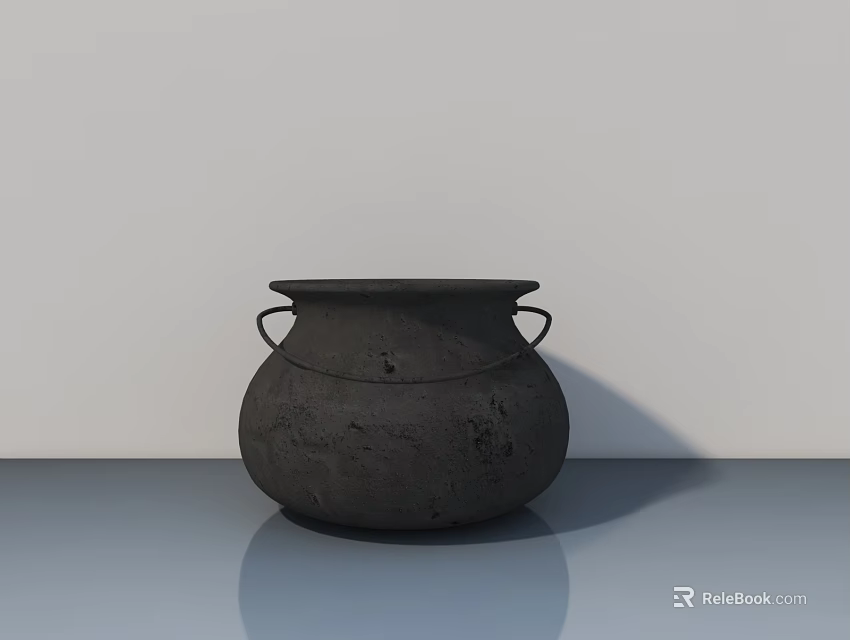 Minimalist Black Pottery Jar Decorative Ornament Set With Two Loop Handles 3d model 