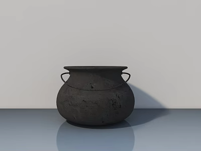 Minimalist Black Pottery Jar Decorative Ornament Set With Two Loop Handles 3d model