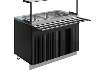 Black Showcase Shelf With Stainless Steel Top Divided Compartments Vertical Striped Panel And Side Handles 3d model