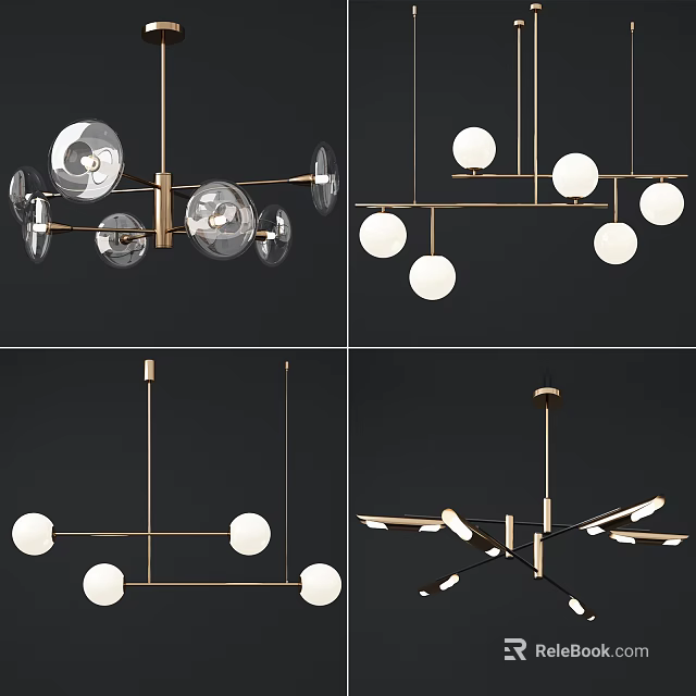 Modern Multiple Light Chandeliers With Metal Frames And Glass Globe Shades 3d model