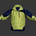 Yellow And Blue Color Block Jacket With Front Zipper And Cuffed Sleeves