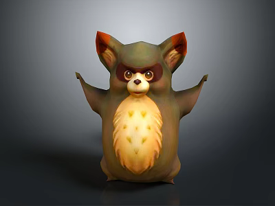 Cute 3D Animated Character With Red Ears Green Body Yellow Belly And Raised Arms 3d model
