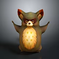 Cute 3D Animated Character With Red Ears Green Body Yellow Belly And Raised Arms