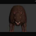 Wild Boar 3D Model with Rough Fur Open Mouth Sharp Tusks on Black Reflective Surface