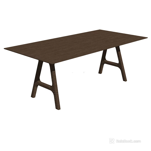 Modern Minimalist Wooden Desk With Rectangular Tabletop And A Shaped Legs 3d model
