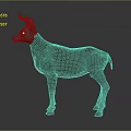 Realistic 3D Brown Deer Model With Antlers On Grey Background And Shiny Floor