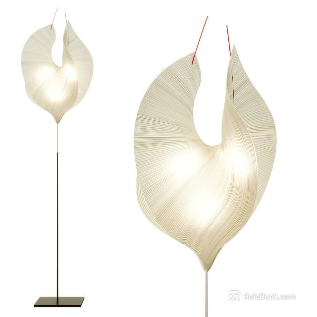 Modern White Leaf Shaped Textured Floor Lamp with Illuminated Elegant Design 3d model 