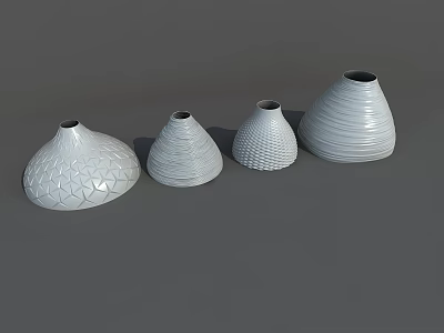 White Textured Decorative Ornament Set with Four Varied Shaped Vases for Home Interior 3d model