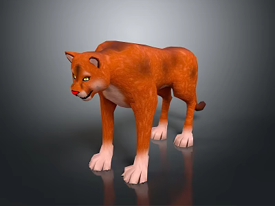 Reddish Brown Cougar With Yellow Eyes White Paws Standing In 3D Model On Dark Background 3d model