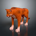 Reddish Brown Cougar With Yellow Eyes White Paws Standing In 3D Model On Dark Background